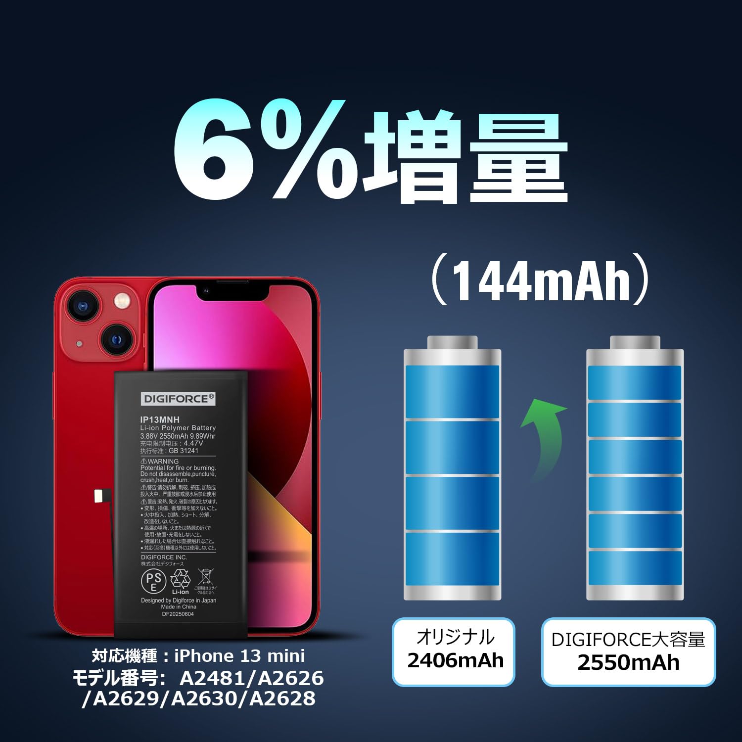 Amazon.co.jp: DIGIFORCE for iPhone 13 mini バッテリー 互換 交換 大