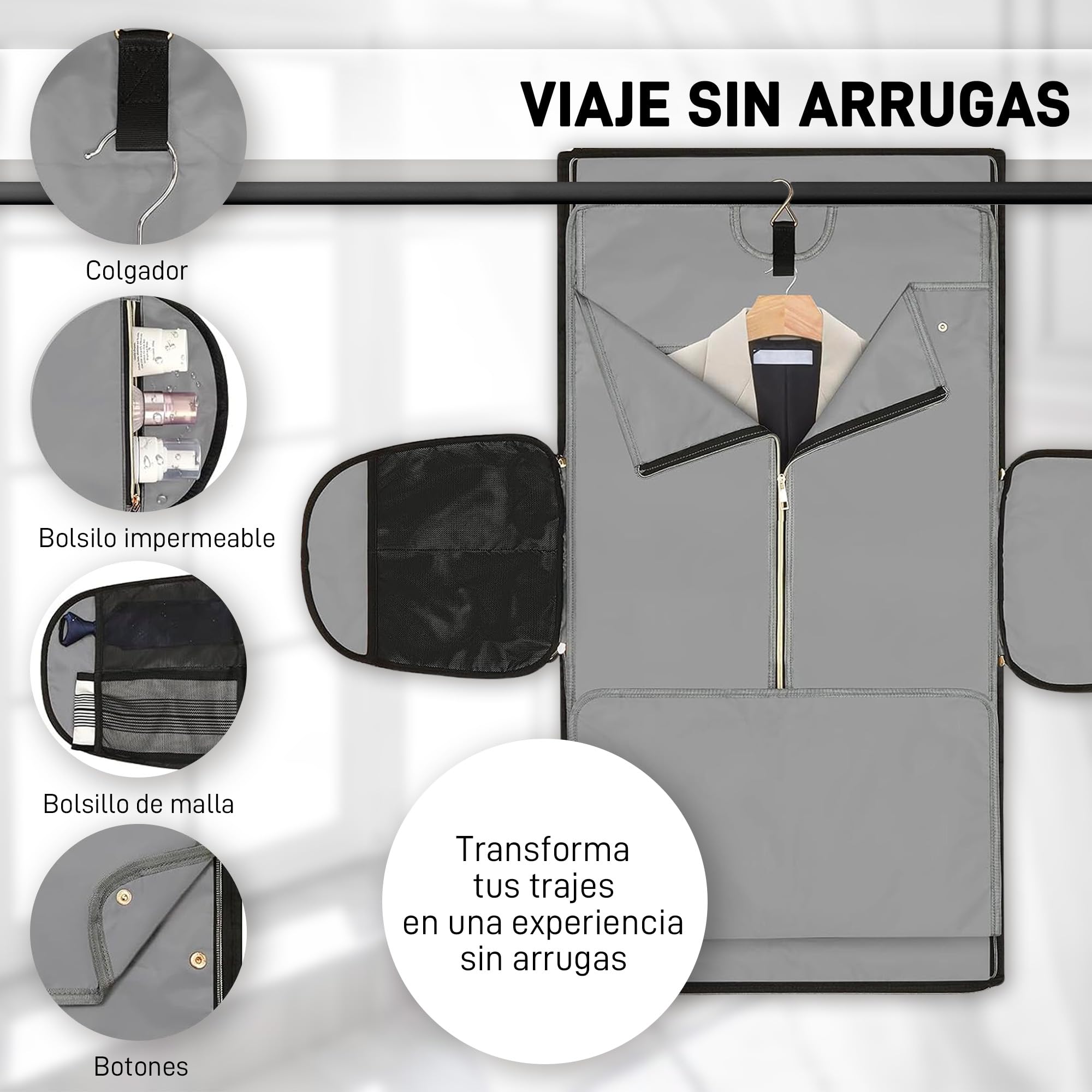 GR. TRAVEL Bolsa Portatrajes Cabina, Mochila Desplegable e Impermeable, Funda de Viaje Viajeros Organizados y con Estilo