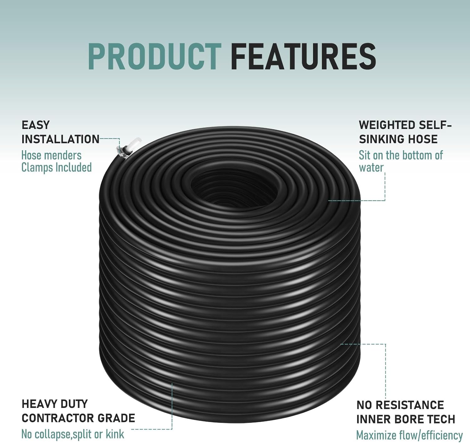 3/8 inch Pond Hose Tubing for Fountain Irrigation Aeration and Aquaculture Pond aerator Self Sinking Hose (328 feet)