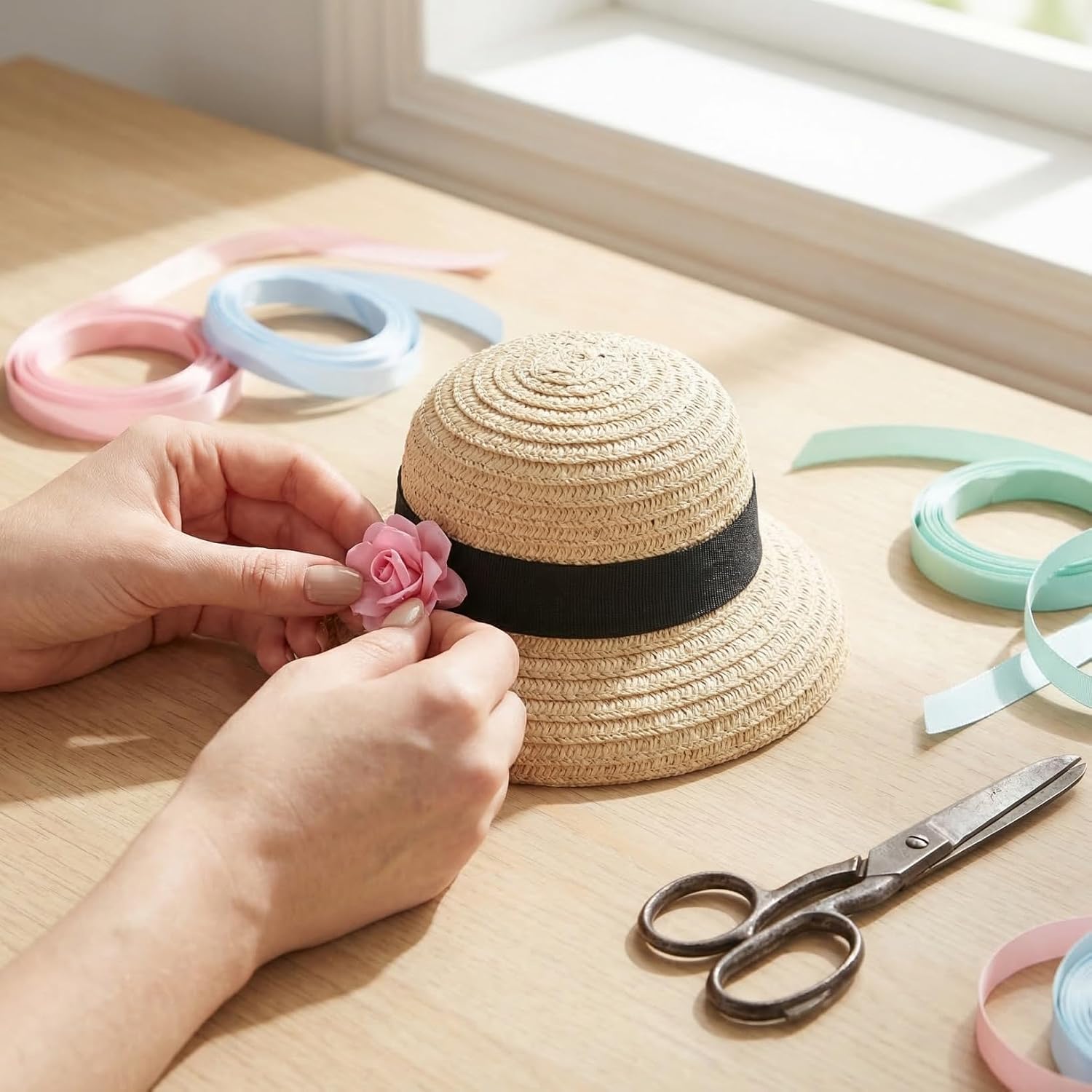 Mini Straw Hats for Dolls: Miniature Knitting Straw Hat Natural Mini Doll for DIY Craft Dollhouse Decoration Accessories
