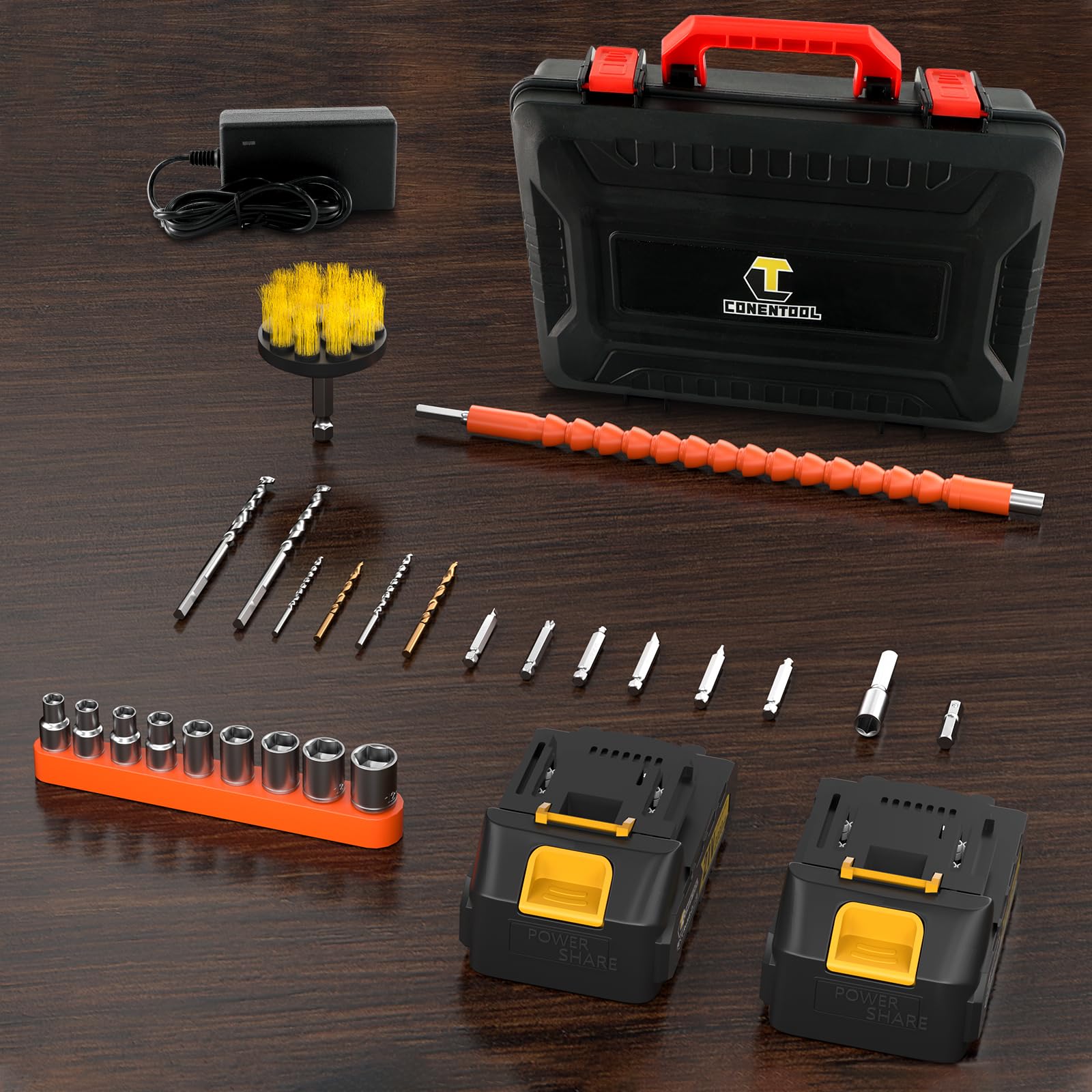 Perceuse-visseuse sans balai 21V à percussion avec 2 batteries 2000mAh, 52 Nm, 28+3 positions