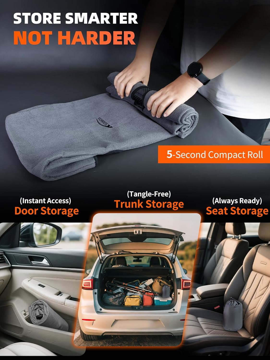 Car Seat Towel Cover, Waterproof, Sweatproof, Non-Slip Protector – Dual-Layer Microfiber Terry – Universal Fit for Cars, Trucks, SUVs – Branded Embroidered Design (Gray, 2 Pack)
