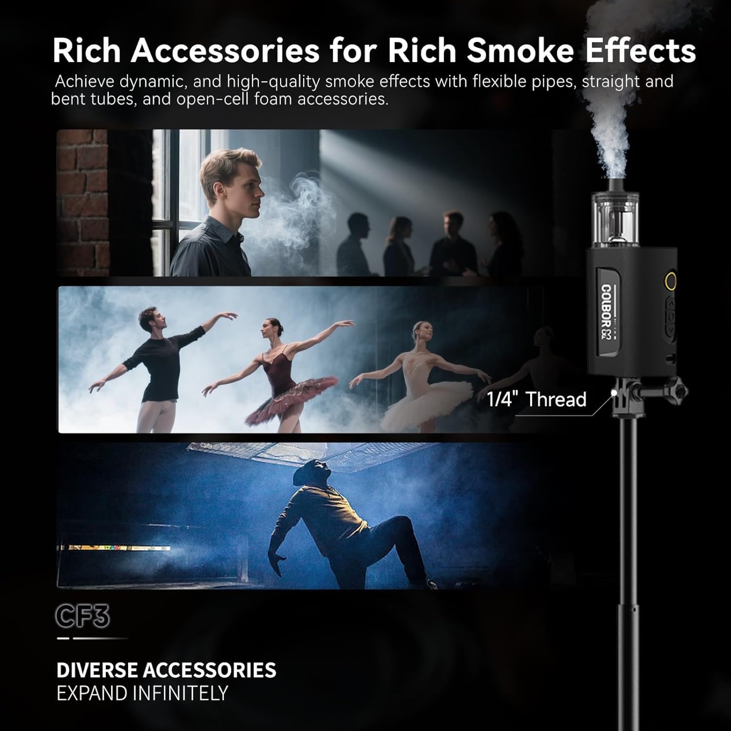 COLBOR CF3 Fog Machine 30W Portable Fog Machine Mini Fogger for Photography with 60° Tilt-Protection for Outdoor Party Cosplay Halloween Rechargeable Smoke Machine Fog (Prices Will Soon go up