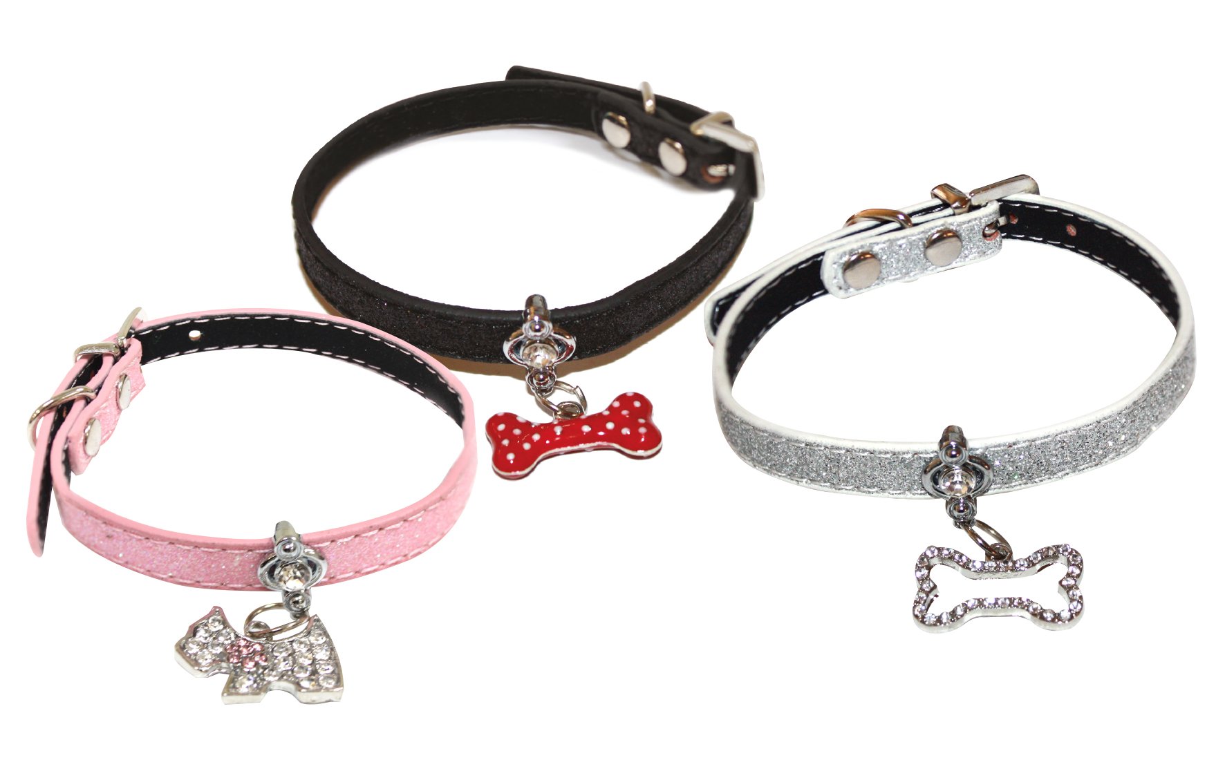 Croci Halsband-Charm Für Hunde – 25 Cm, Kunstleder Mit Glitzer, Verziert Mit Anhänger, In Schwarz, Rosa, Silber