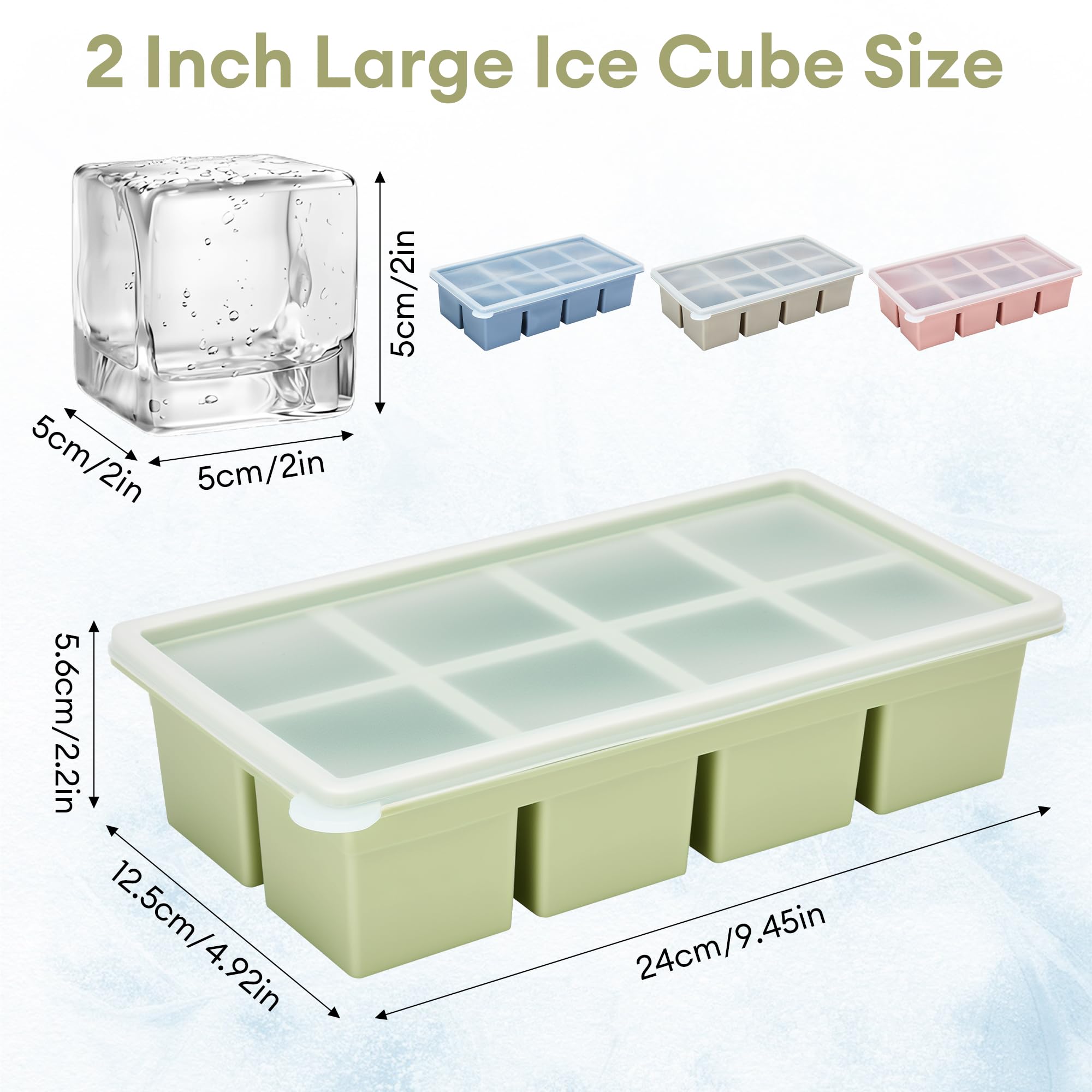 4 Pack Large Silicone Ice Cube Trays for Whiskey Easy Release 2 inch Cube Ice Trays for Cocktail Whisky Stackable Ice Cube Trays for Freezer with Leak Proof Removable Lid(4 Colors) - Image 3