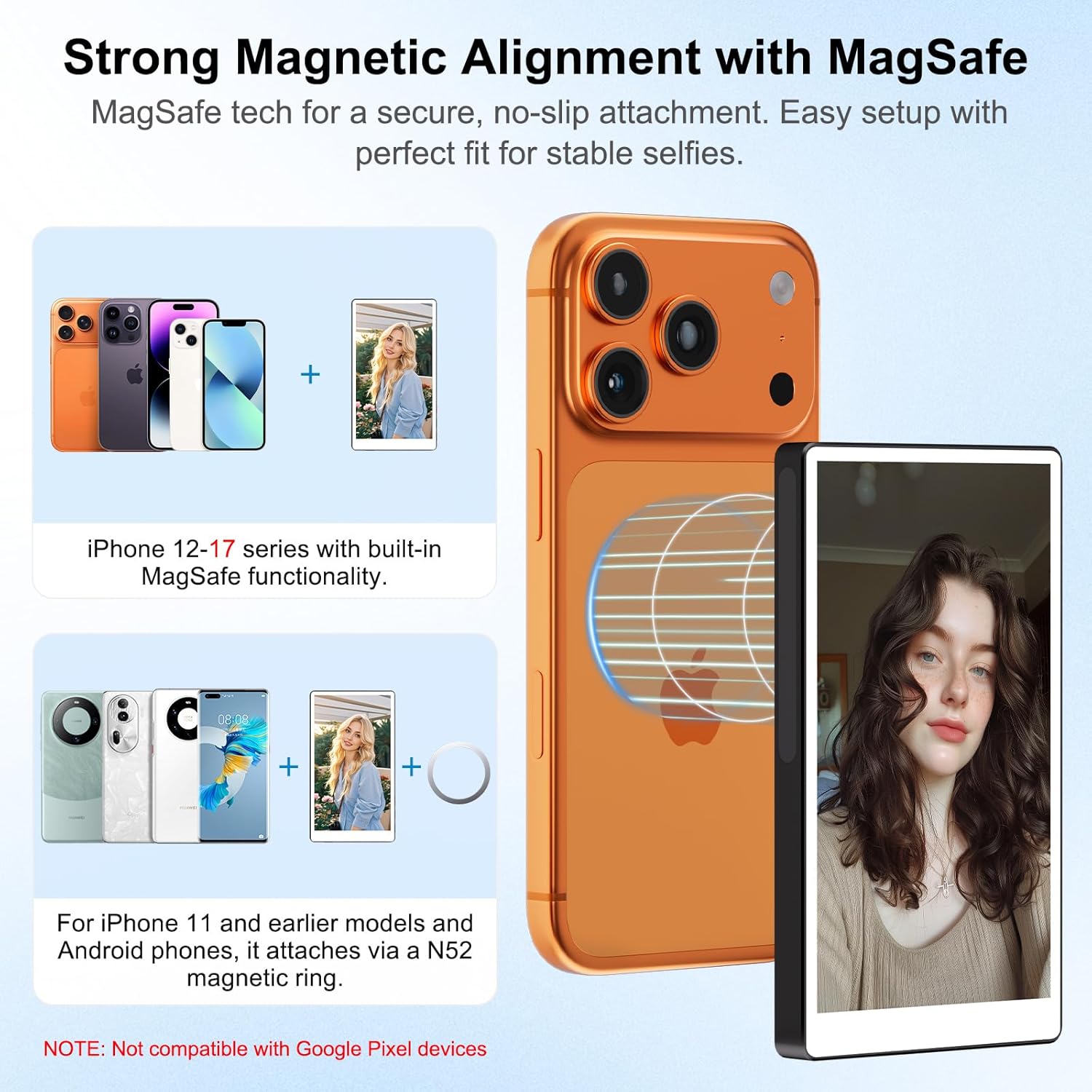 5" Touch Back Camera Monitor iPhone 17, Magnetic Selfie Monitor Screen iPhone, Wireless Screen Mirroring, Back Camera Selfie Monitor with Headphone Jack,2600mAh for Vlog,Snaplylens for iPhone,Android