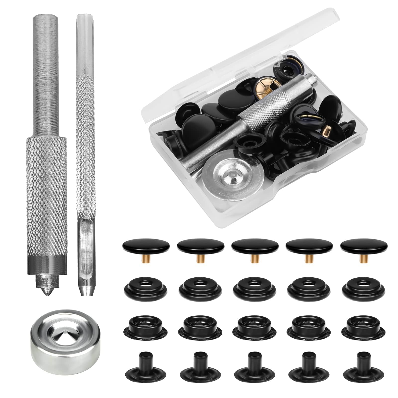 TERRIFI 43Pcs Snap Fasteners Kit, Metal Snap Buttons Kit, Suitable for Clothing, Leather, Jeans, Jackets, Bracelets, Bags (Black)