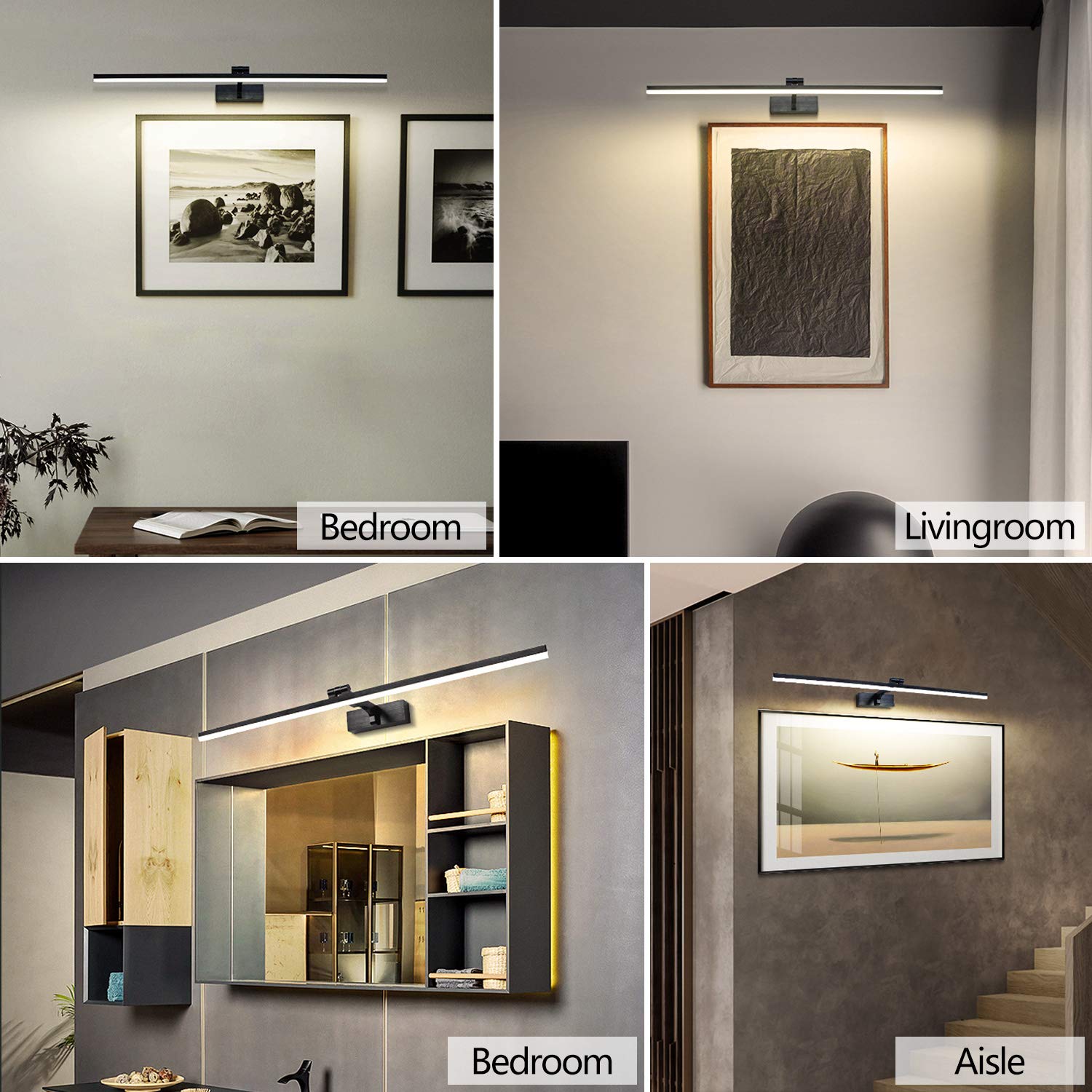 MantoLite Einstellbare Farbtemperatur Bild Wandleuchten, 16W 80CM Schwarz Waschtisch Badezimmer Verstellbarer Wandleuchter Beleuchtung Fixture Nachttisch Kosmetikspiegel Licht 3000K/4500K/6000K