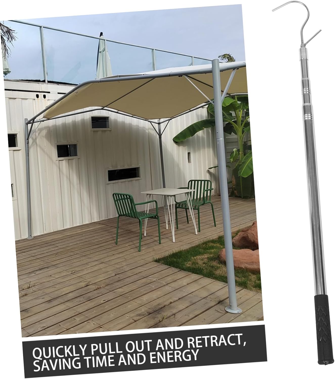 Garneck Rv Awning Opener Adjustable Puller Portable Telescoping Rod for Canopy Tent and Camping Use Hook Compact Design Easy Storage