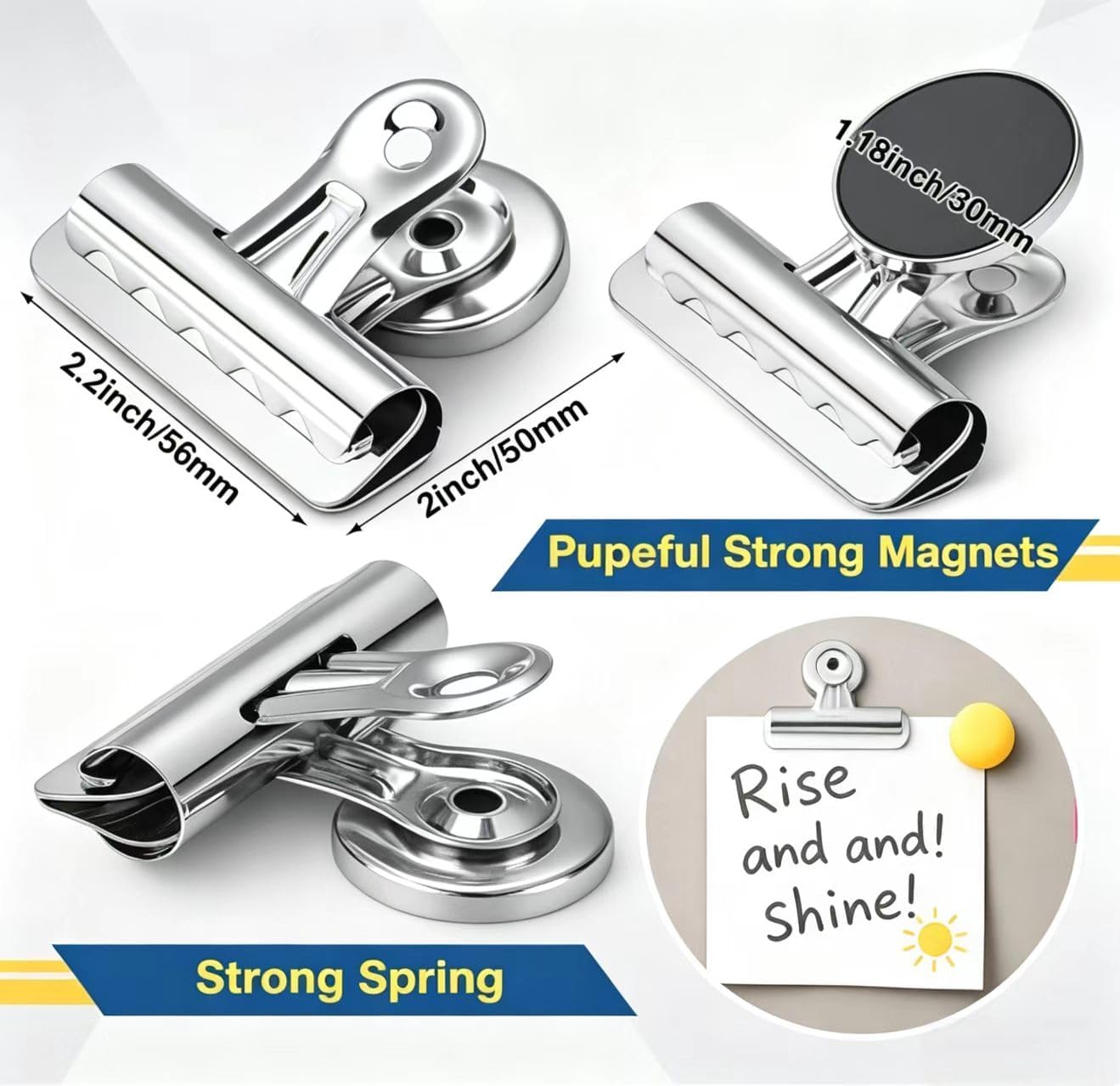 18 PCS Magnetic Clips, 2.2-inch Metal Clip Heavy-Duty Refrigerator Magnets, with Box Shaped Refrigerator Magnet Clips, Suitable for Home, Photo, Office, Classroom, Storage cabinets