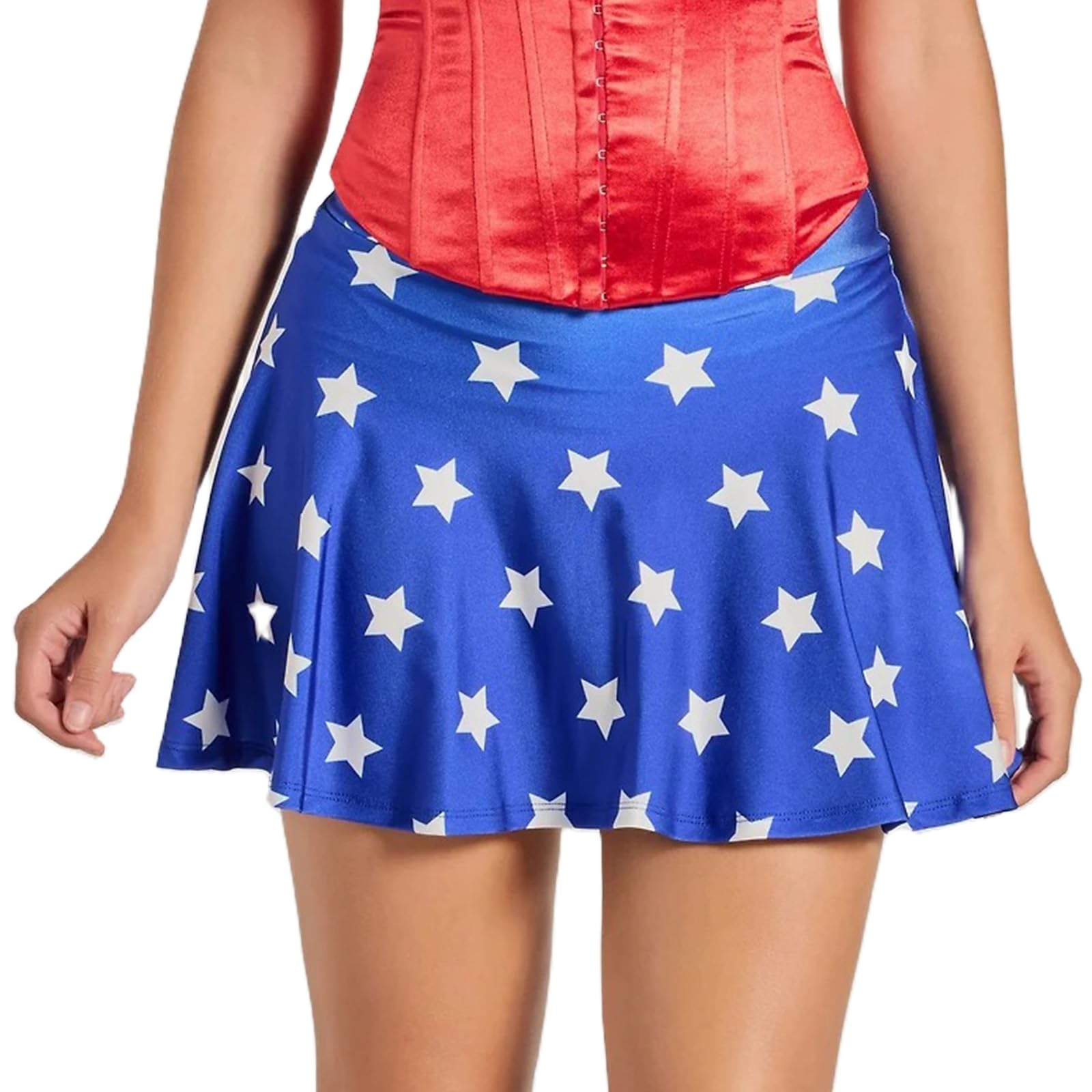 Springcmy Woman Superheroes Halloween Cospaly Bottom Costume Mid Rise A-Line Skirt (B Blue Skirt, M)