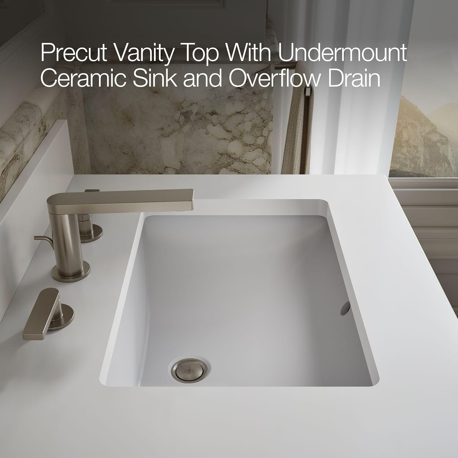 Kohler 34655-WEK Maxstow™ 36" wall-Hung Bathroom Vanity Cabinet with Sink and Quartz top, Light Oak