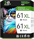 Printer Ink 61 61XL Black Compatible for HP 61 Black Ink Cartridge Work for Envy 4500 5530 4502 5535 Officejet 4630 4632 4635 DeskJet 2540 1010 3050a Printer Ink Cartridges(2 Black)