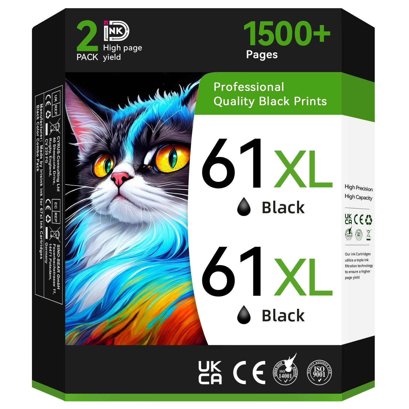 Printer Ink 61 61XL Black Compatible for HP 61 Black Ink Cartridge Work for Envy 4500 5530 4502 5535 Officejet 4630 4632 4635 DeskJet 2540 1010 3050a Printer Ink Cartridges(2 Black)