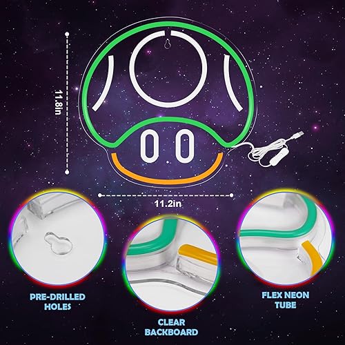 Miniatura 3 de Señal de Neón de Juego Kavaas, Señal de Neón de Seta para Decoración de Sala de Juegos, Cueva de Hombre, Habitación de Niños - Decoración de Pared