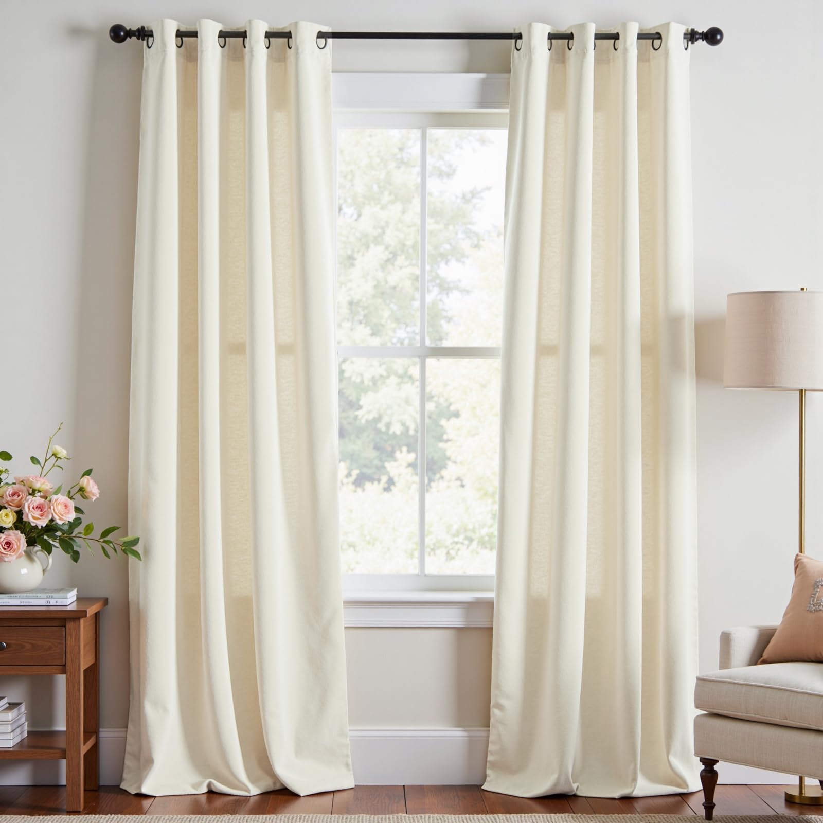 Lazzzy Ivory Velvet Curtains 84 Inches Long Light Filtering Thermal Insulated Grommet Top Drapes for Bedroom Living Window Treatments 2 Panels, Off White