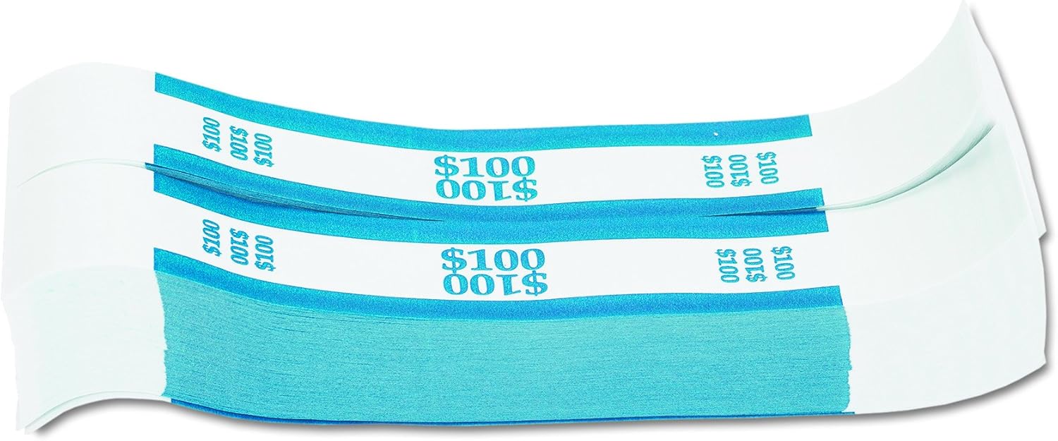 MMF Industries Self-Adhesive Currency Straps, Blue, 100 in Dollar Bills, 1000 Bands per Box (216070C08)