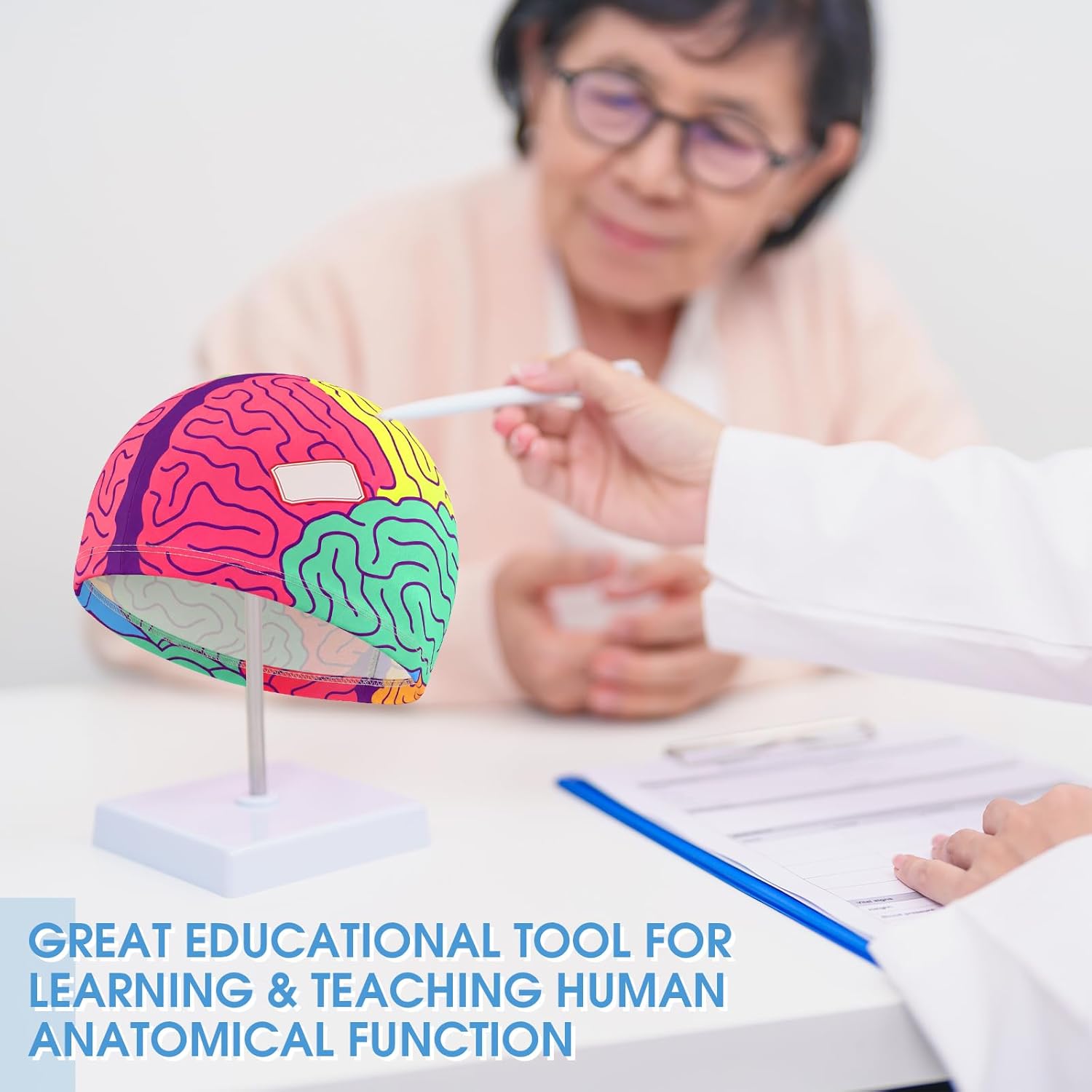 Janmercy Brain Hat for Teaching & Labels Elastic Cap Brain Model Science Aids for Learning Thinking Human Anatomical