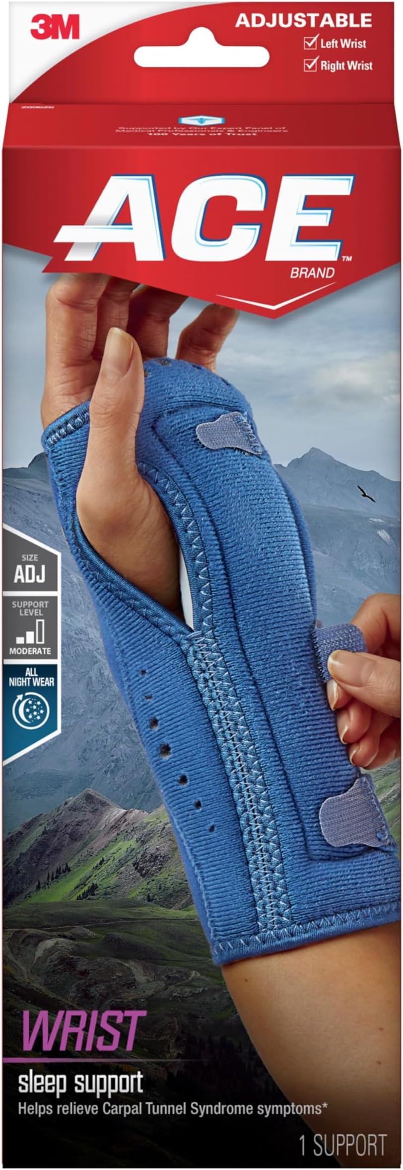 Night Wrist Sleep Support, Adjustable, Blue, Helps Provide Relief from Symptoms of Carpal Tunnel Syndrome, and other Wrist Injuries
