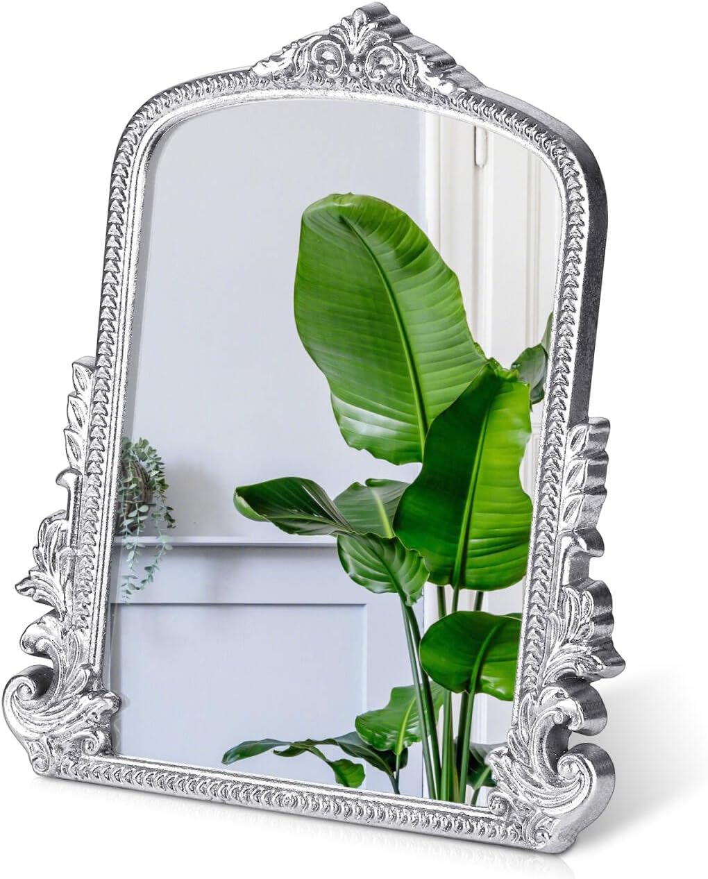 Vintage Makeup Mirror, Vanity Desk Mirror Antique Traditional Tabletop Mirrors, Standing, Hang or Wall Mounted, Adjustable Dress-up Mirrors, Silver Decor for Living Room,Bedroom