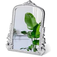 Vintage Makeup Mirror, Vanity Desk Mirror Antique Traditional Tabletop Mirrors, Standing, Hang or Wall Mounted, Adjustable Dress-up Mirrors, Silver Decor for Living Room,Bedroom