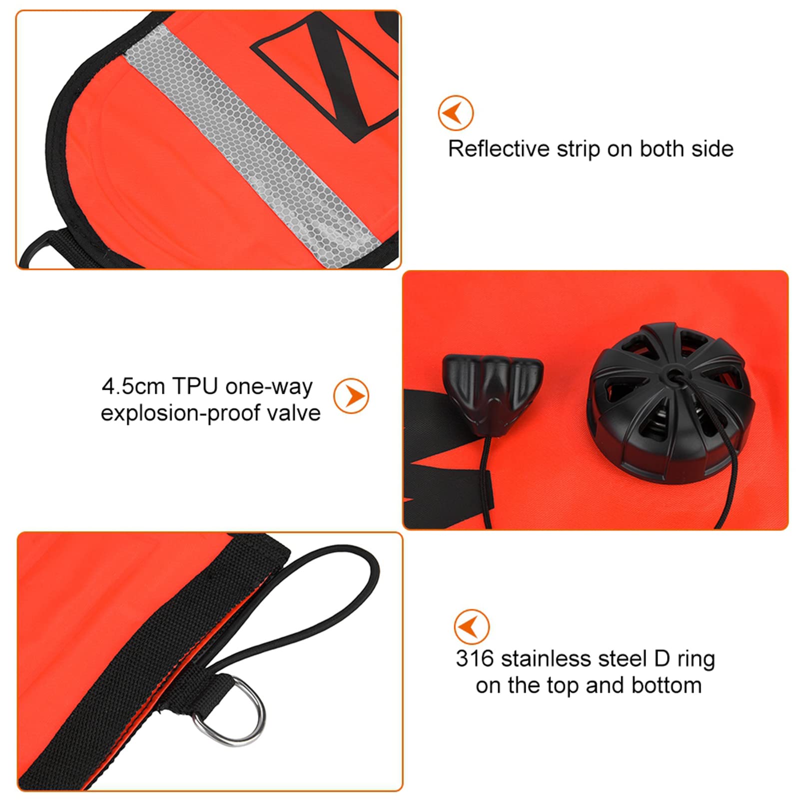 QERLONG 5FT High Visibility Inflatable Scuba Diving SMB Signal Marker Buoy Essential for Divers Fluorescence Yellow Waterproof Nylon Coating (Red)