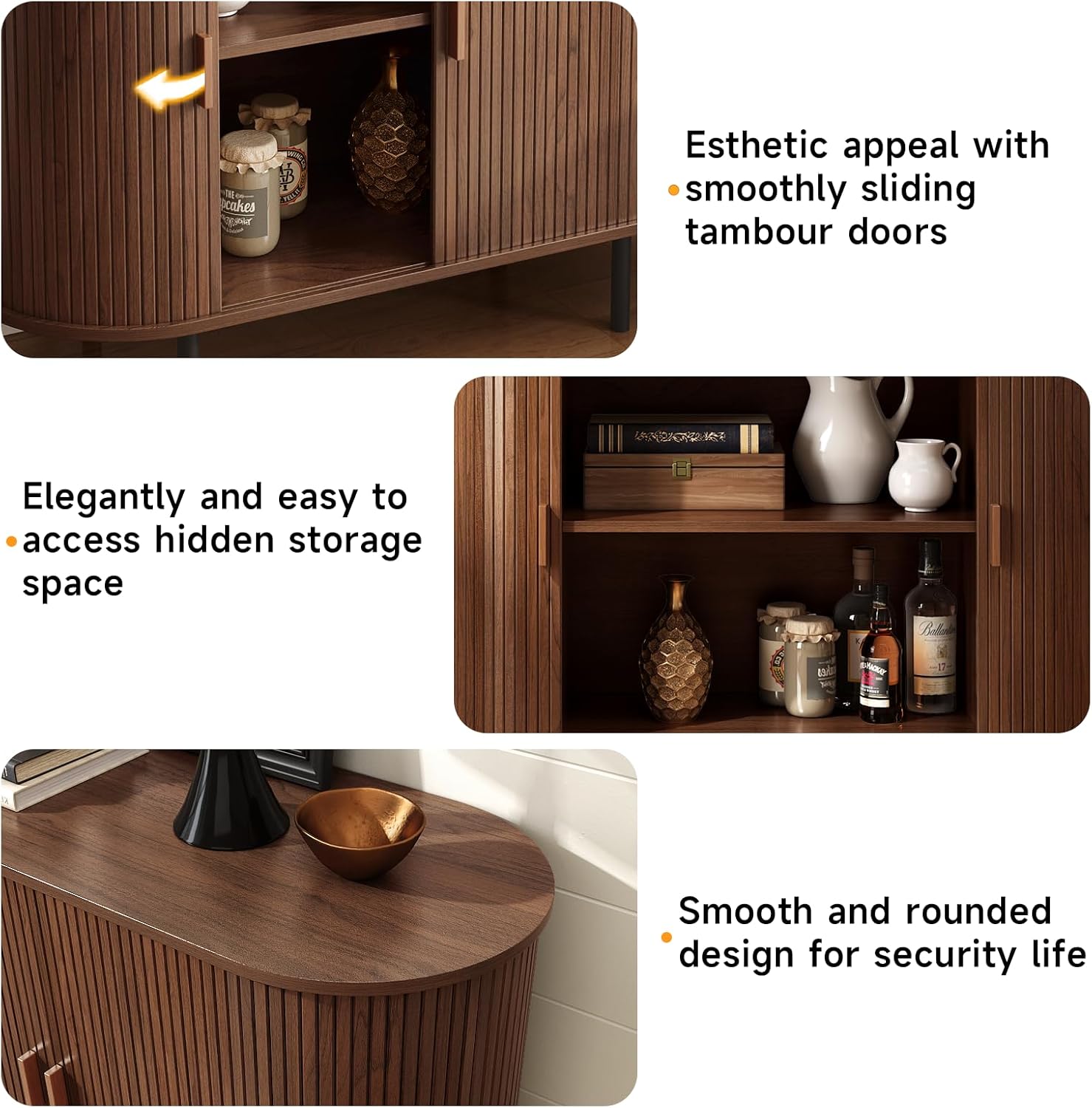 ONBRILL 40" Sideboard Buffet Cabinet with Storage, Storage Cabinet with Sliding Door & Adjustable Shelf, Modern Accent Coffee Bar Console Table for Kitchen, Entryway, Walnut 40" Walnut