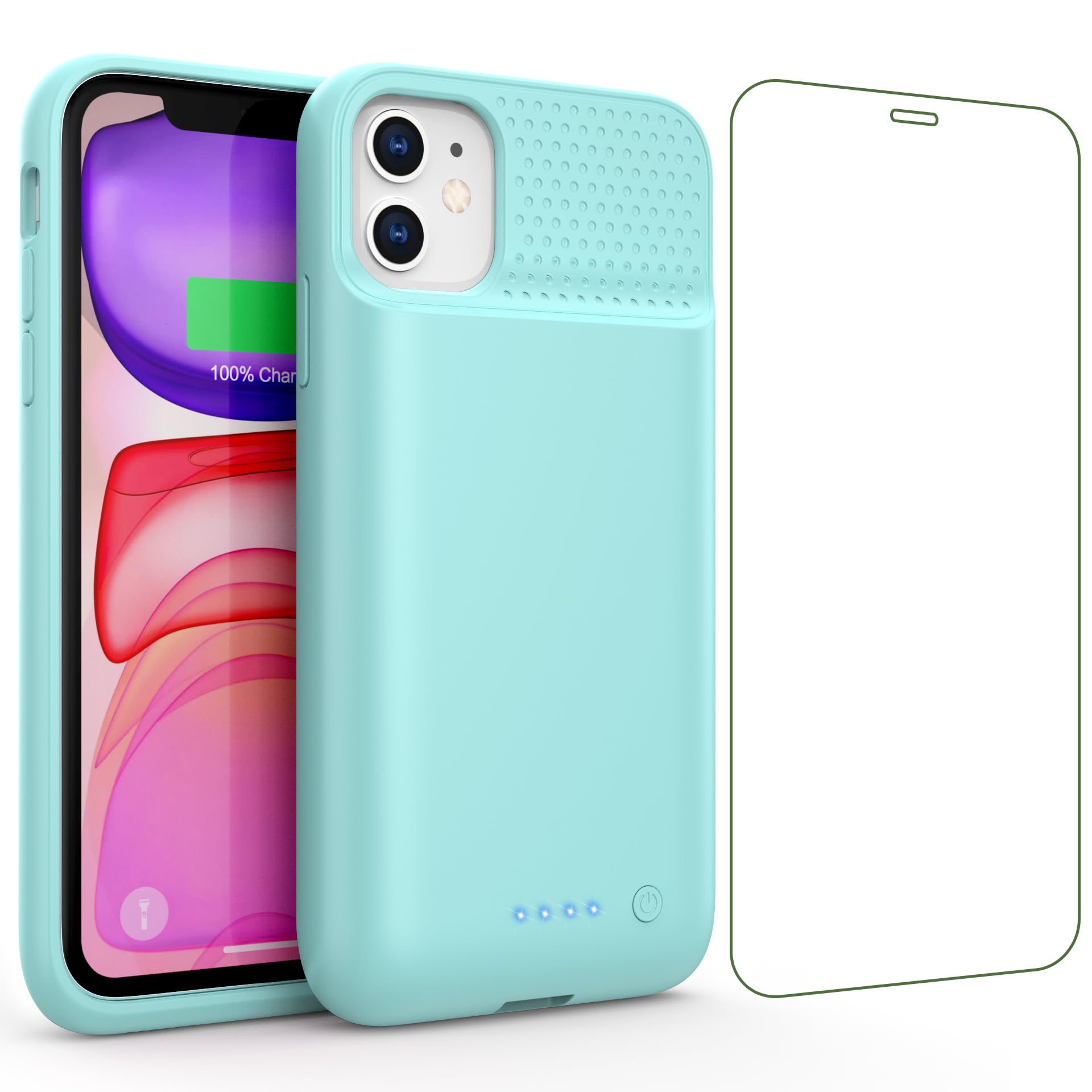 Feob Akkuhülle für iPhone 11/ XR (6,1"), 7500mAh 15W Powerbank Hülle Zusatzakku Akku Case Akku Ladehülle Handyhülle Akku Battery Case Akku Hülle für iPhone 11/ XR (6,1") Charger Case-Grün