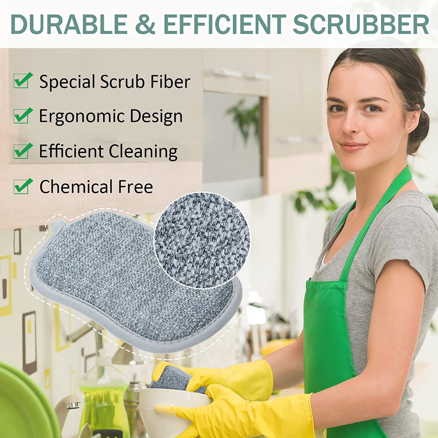 ARQIVO® Multi Purpose Scrub Sponges Non Scratch Microfiber Sponge Cleaning Dish Scrubber Reusable Dish for Washing Dishes Along with Heavy Duty Scouring Power (Gray) (Pack of 2) 2