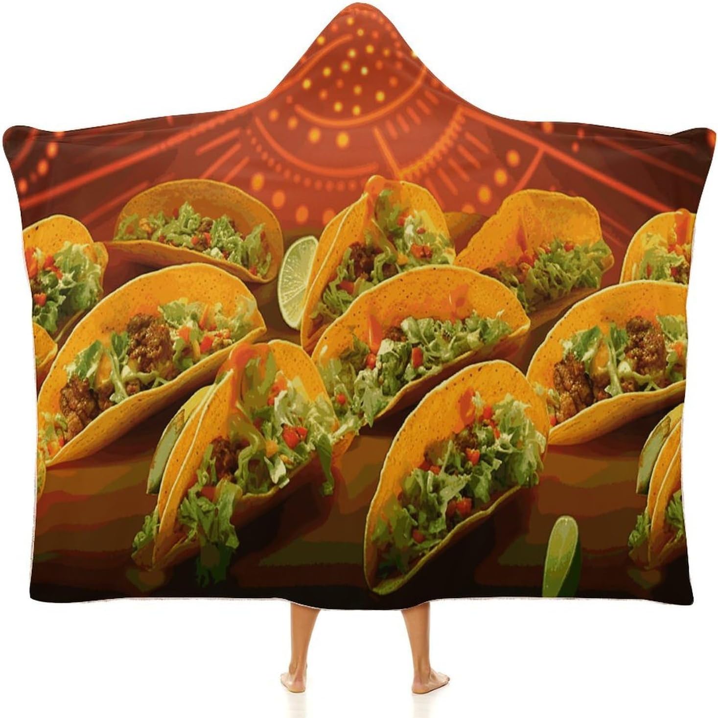 Food Pattern Funny Hooded Blanket Cozy And Functional,Wearable Blanket Hoodie for Women Men,Blanket Poncho Presents60 x80