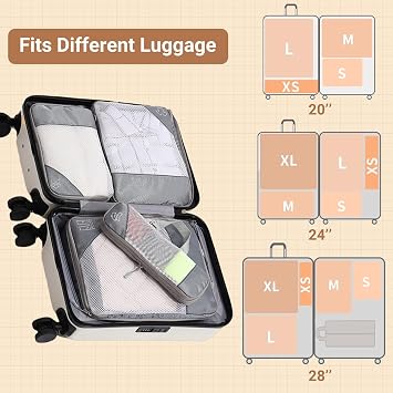 Compression Packing Cubes, 7 PCS Ultralight Packing Cubes,Grey | Compression Set for Suitcases, Suitcase Organiser Bags with Mesh, Expandable Luggage Packing Organizer Bag, Travel Cubes