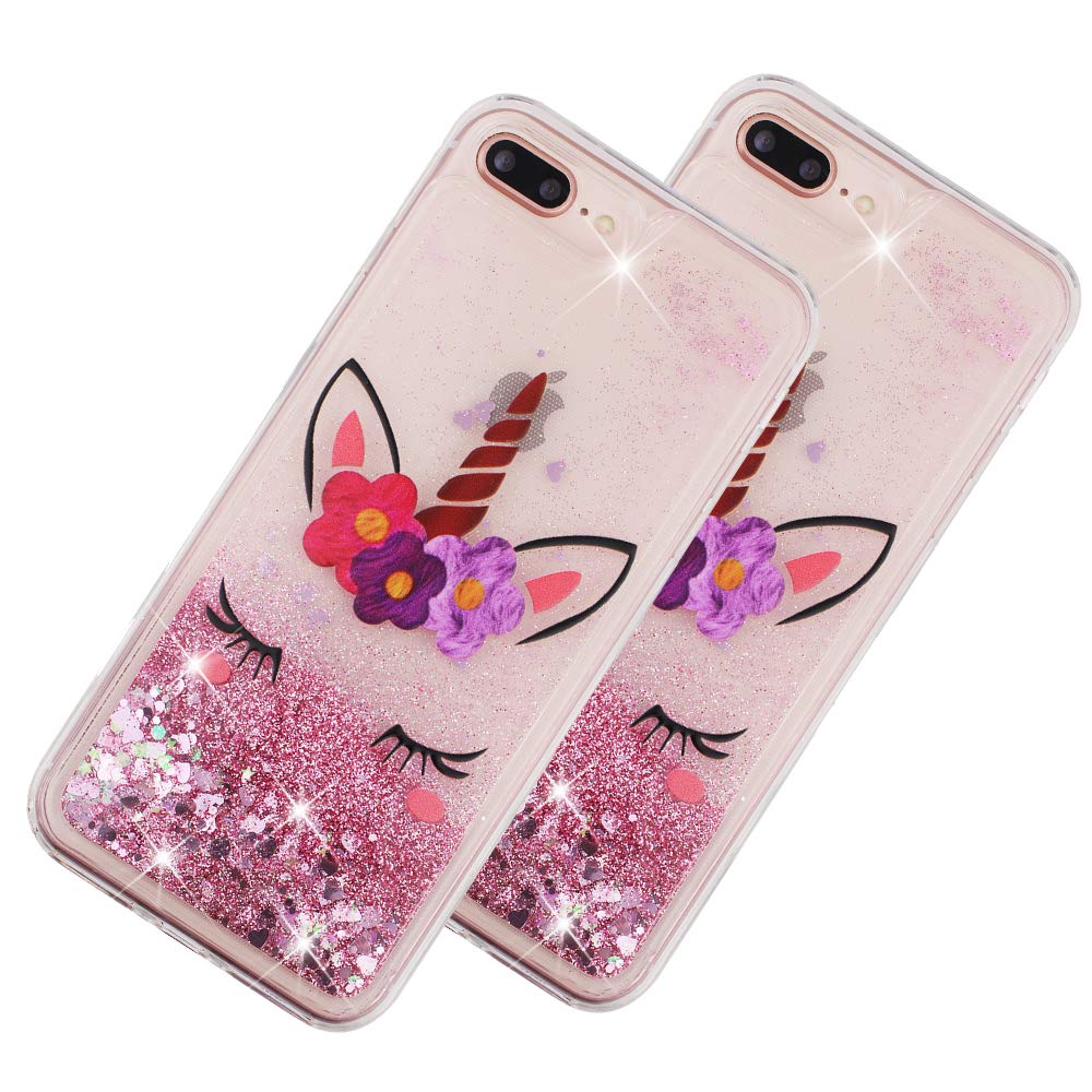 LEECOCO iPhone 8 Plus Case Dandelion Bling Glitter Liquid Shiny Quicksand Clear Transparent Soft TPU Silicone Shockproof Protection Bumper Cover for iPhone 7 Plus 5.5 Inch Unicorn LS XY