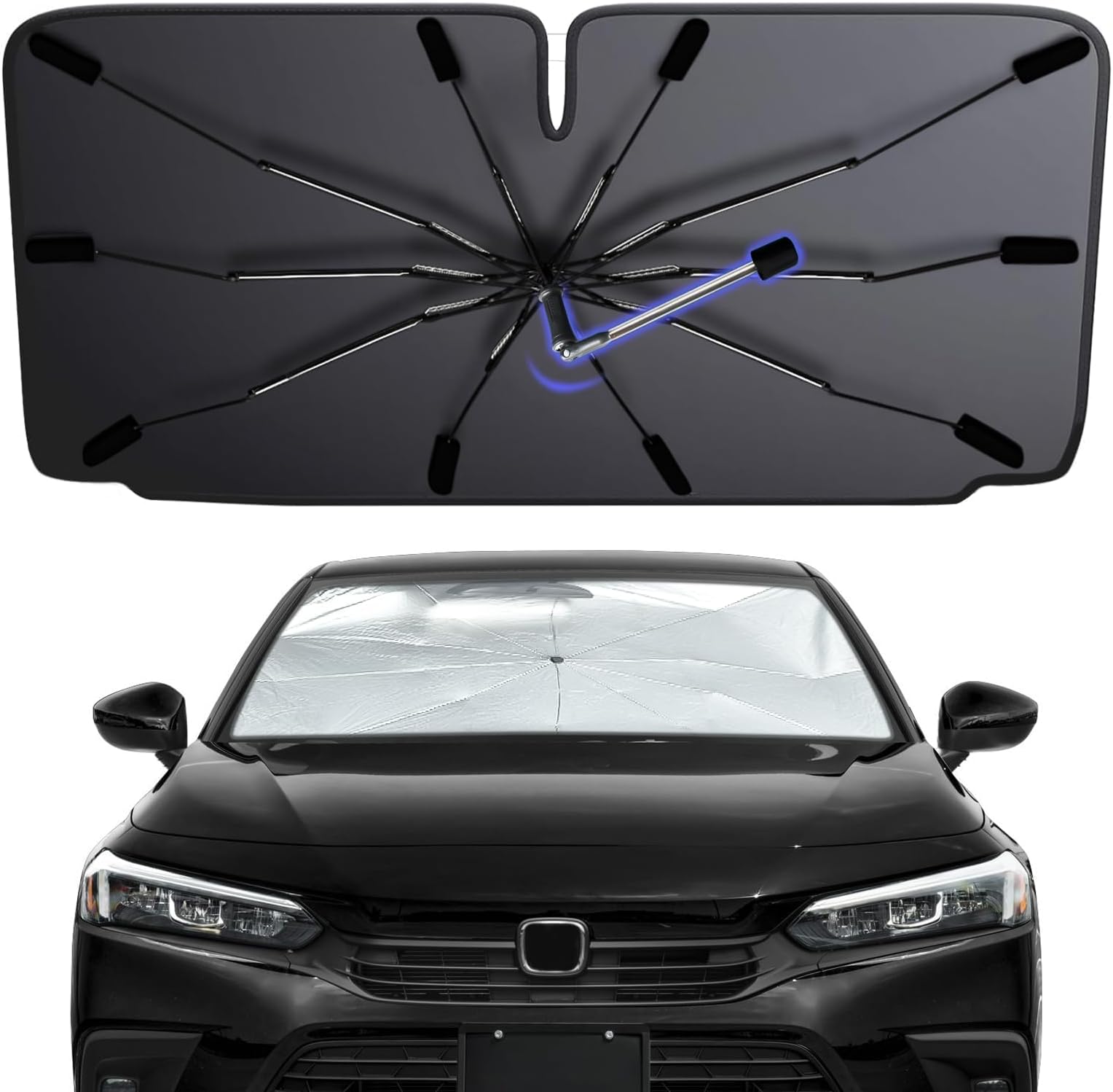 2026 Windshield Sun Shade Umbrella, Foldable Car Sunshade for Mid-Size Sedan, 360 Rotating Automotive Interior Sun Protection for 99% Heat UV Blocking, Auto Heat Shield Accessories(Medium)