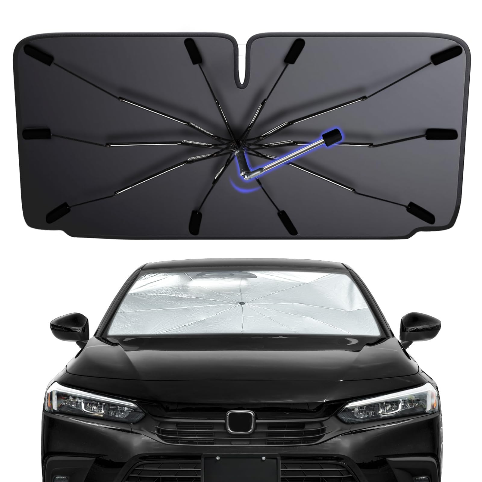 2026 Windshield Sun Shade Umbrella, Foldable Car Sunshade for Mid-Size Car