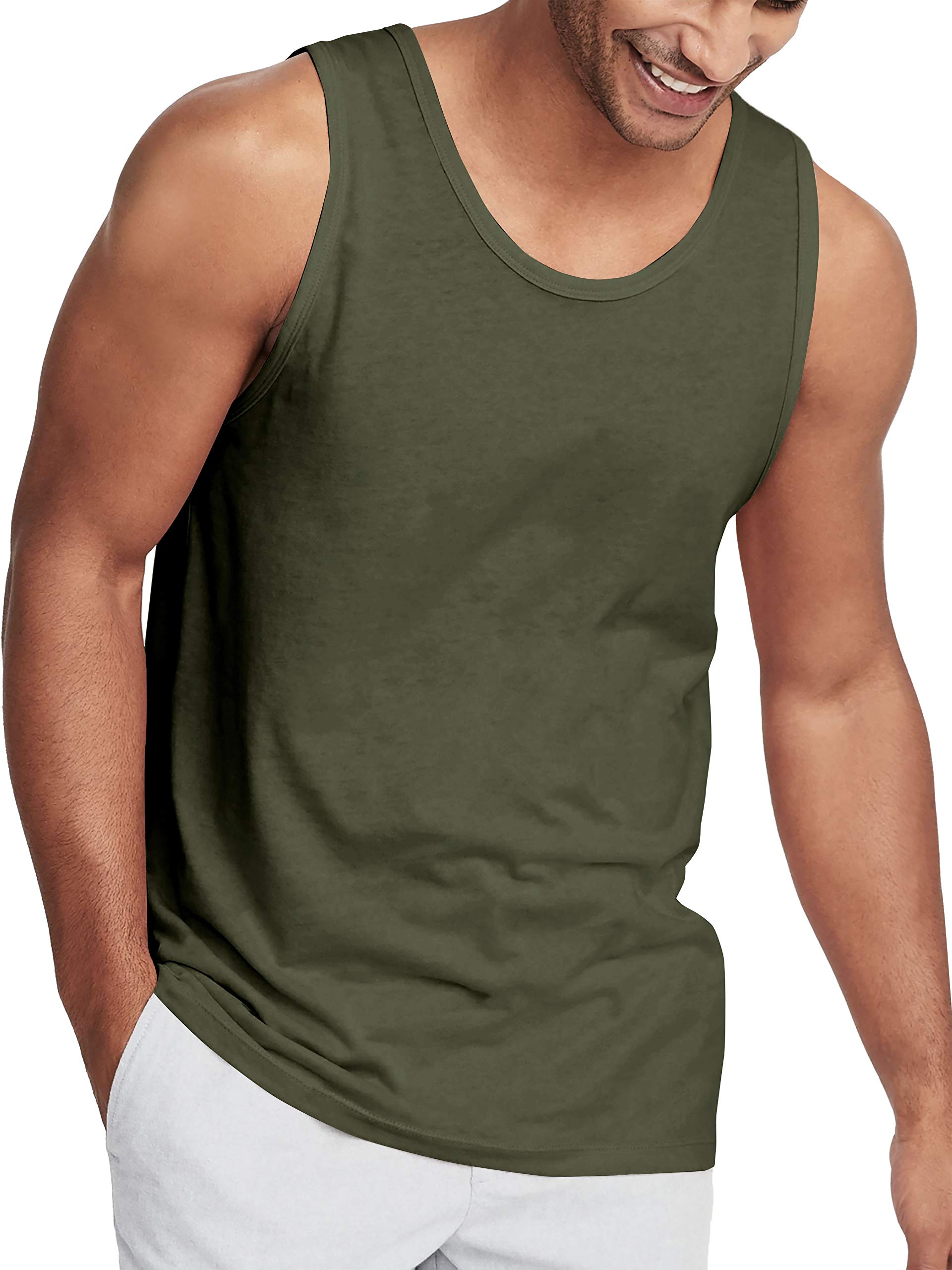 Hat and BeyondMens Tank Top Soft Performance Boxing Gym Shirts Plain Muscle Tee (Medium, 1hcc02_Military Green)