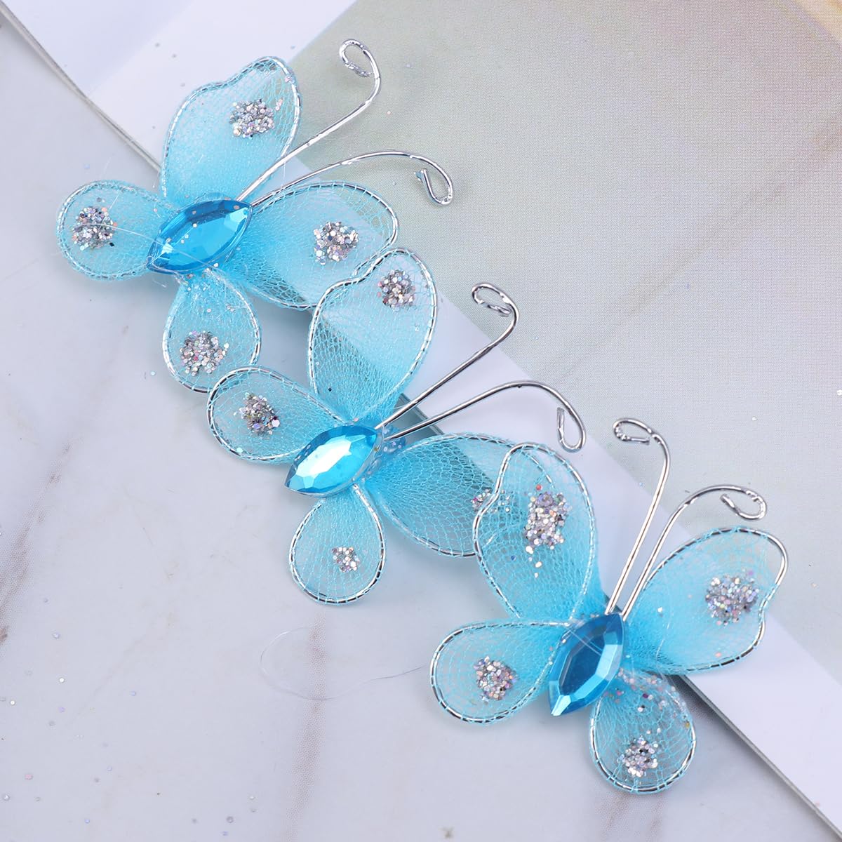 NUOBESTY 50pcs Wire Mesh Craft Decked Embellishments Mesh Glitter Fake Butterflies Wire Tied DIY Nylon Butterflies Simulation Lace Trim Decor Simulation Butterfly Flash 3D Organza - Image 2