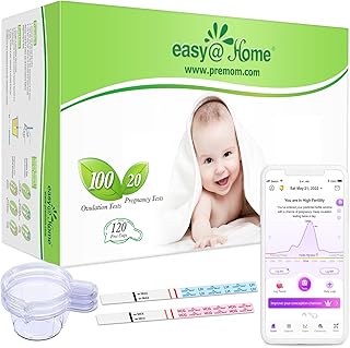 Easy@Home 100 Ovulation Test and 20 Pregnancy Test Strips, FSA Eligible Ovulation Test Kit Powered by Premom Ovulation Predictor Free APP,100LH + 20HCG + 120 Urine Cups-Package May Vary