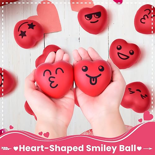 Miniatura 5 de FUN LITTLE TOYS 18 unidades de bolas antiestrés en forma de corazón, regalos a granel para el día de San Valentín, 2.6 pulgadas Jumbo Heart Squishy