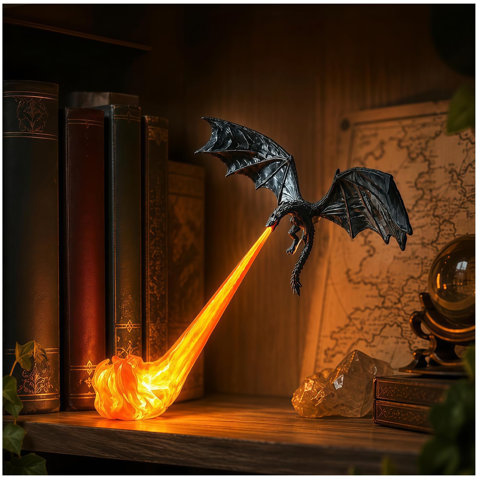 LED Dragon Book Nook Bookshelf Lantern Vintage Flame Shelf Light D-Mini