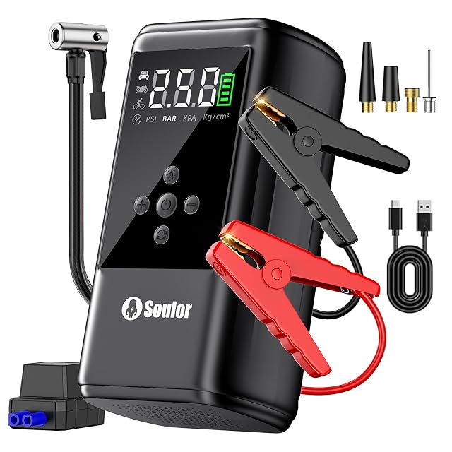 6000A Car Battery Jump Starter with 160 PSI Air Compressor Battery Jumper Starter Tire Inflator Portable Battery Charger