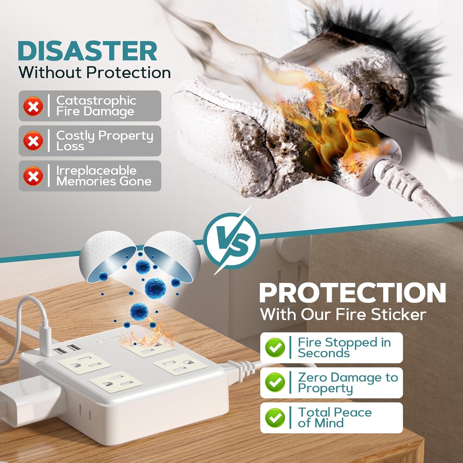 Automatic Fire Prevention Stickers, 9PCS Fire Suppression Sticks Pad for Electrical Outlets&Power Strips, Self-Adhesive Fire Protection Device, No Power Needed,Easy Install Electrical Safety for Home