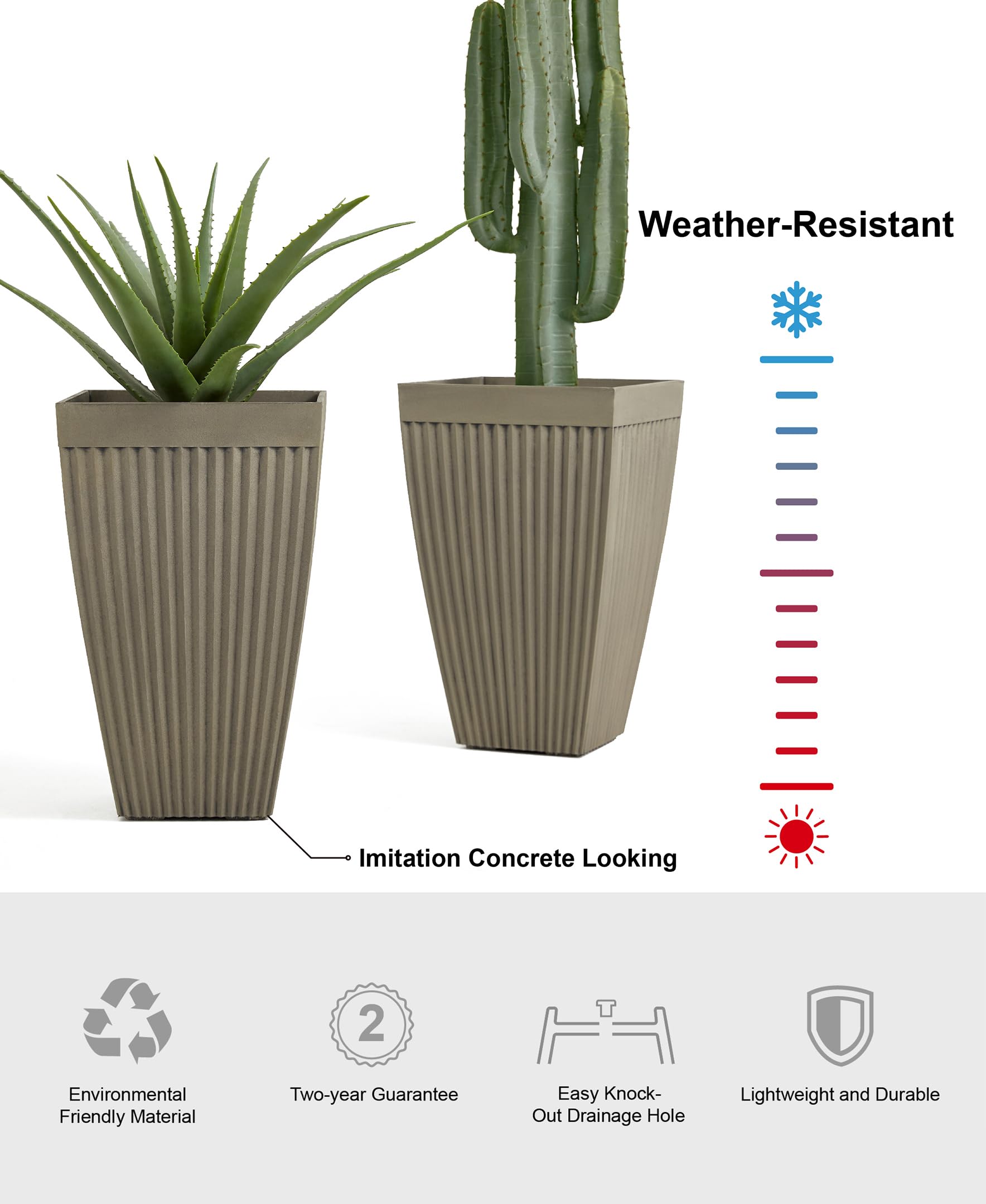 Amazon.com: Glitzhome 23 英吋(約57.8 公分)高戶外高花盆,2 件組錐形V