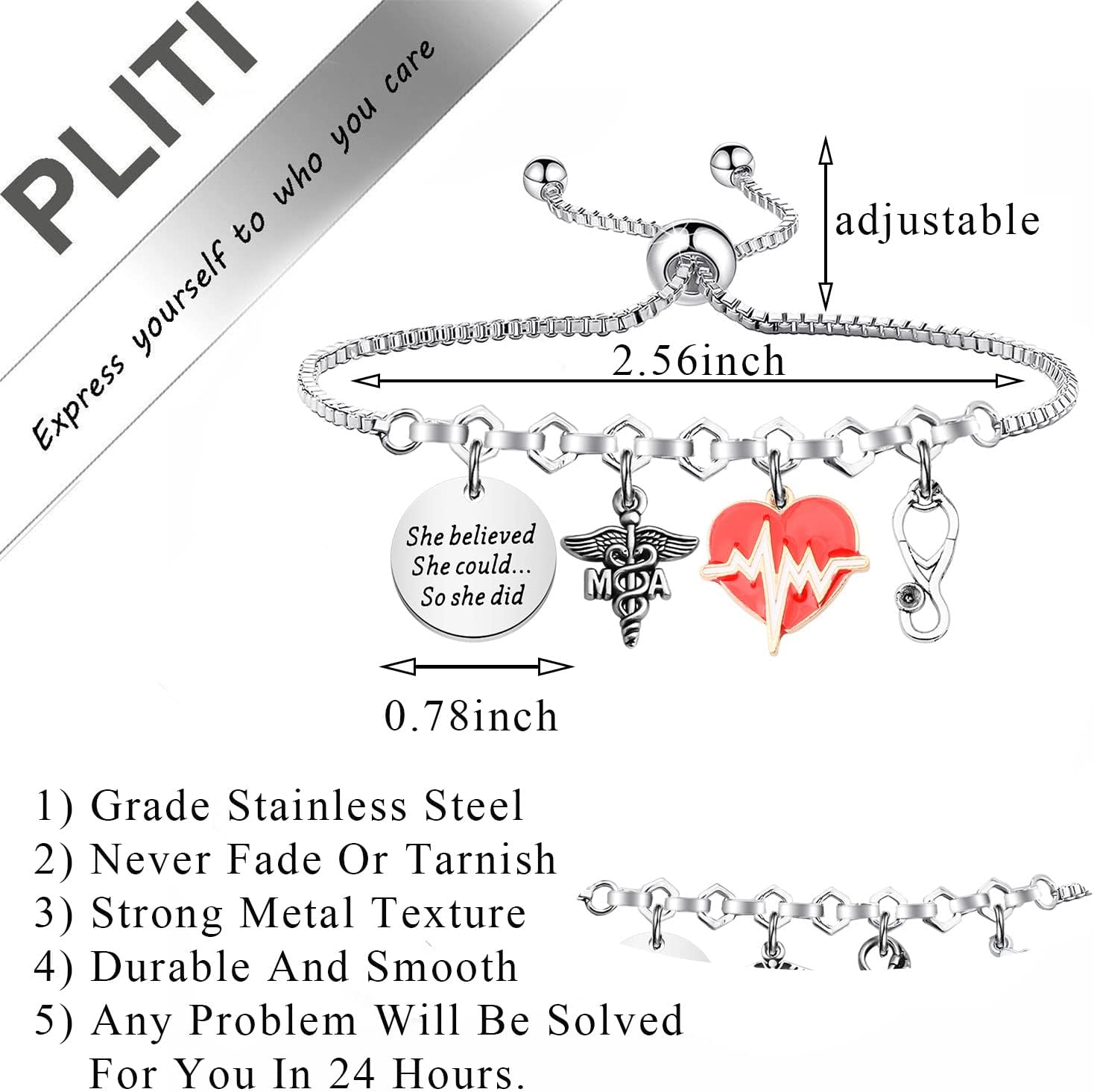 PLITI Medical Assistant Gift Medical Assistant Graduation Gift She Believed She Could So She Did MA Charm Bangle