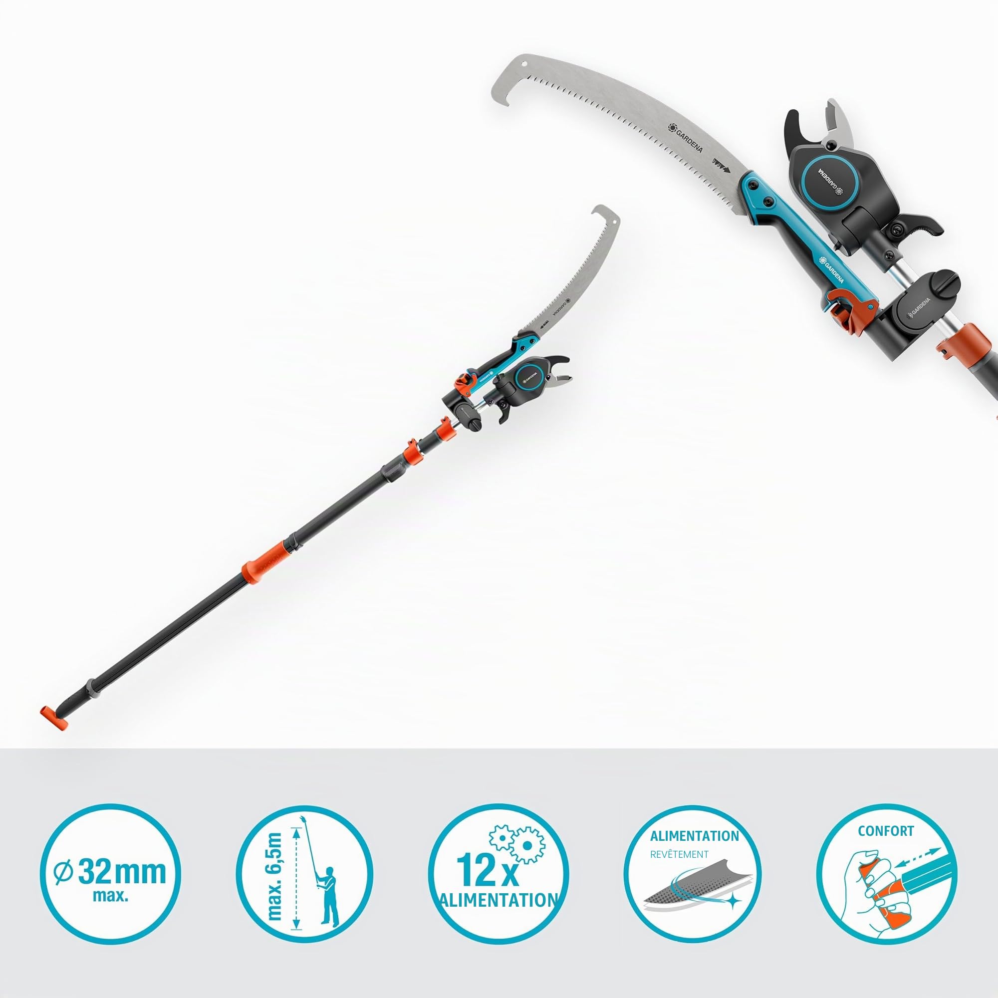 Gardena StarCut Pro L Set, taille-arbres et arbustes, avec scie et adaptateur, télescopique, coupe en dérivation, portée de 175 à 400 cm, pour branches jusqu'à 32 mm (12082-20)