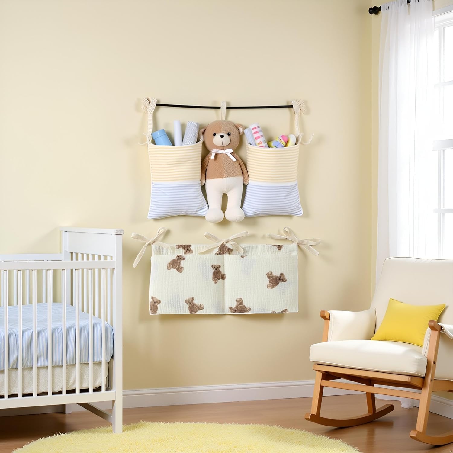 Bedside Hanging Bags Milk Bottle Bib-Storage Crib Organizer Baby Nappy-Dormitory Bed-Bunk Organizing Bag Nappy- Organizer, Little Bear Nursery Hanging Organizers