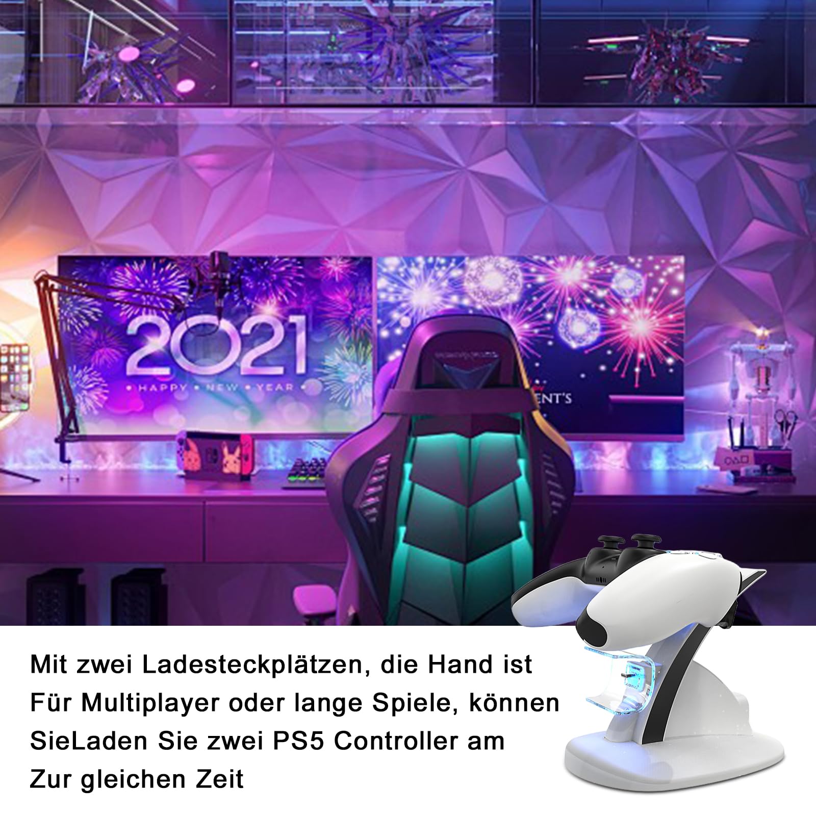 Stacja ładująca do kontrolera PS5, kontroler z podwójnym USB, szybkie ładowanie, stacja ładująca PS5 z kablem do ładowania PS5, akcesoria do Playstation 5