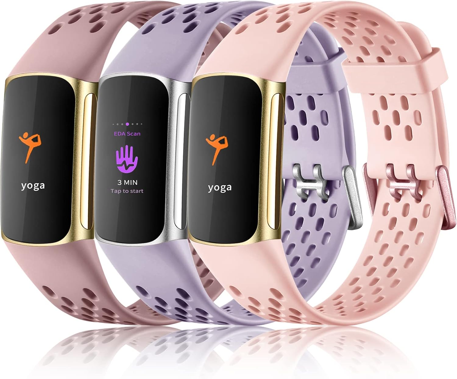 6 Pack Band Compatible with Fitbit Charge 5 Bands Women Men - Breathable Sport Band Soft Waterproof Replacement Wristbands Strap for Fitbit Charge 5 Advanced Fitness Tracker, 3 Pack image 3