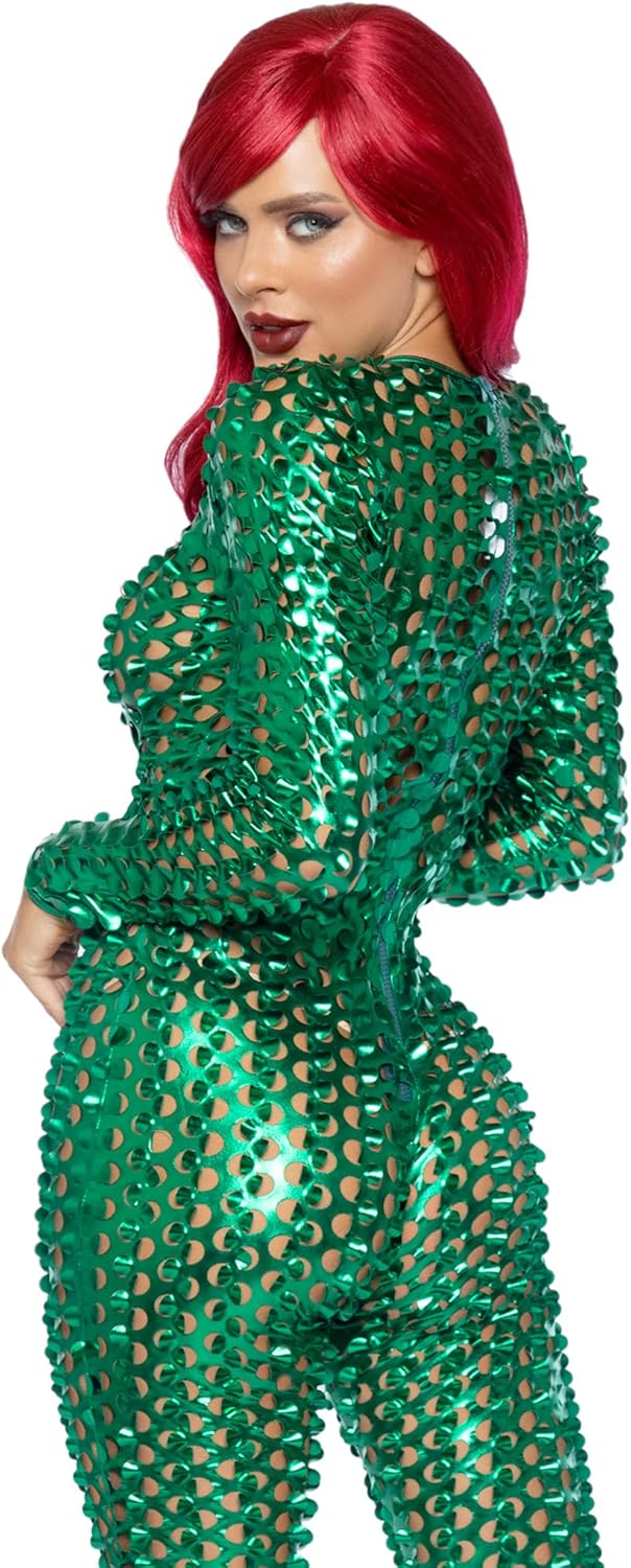 Leg Avenue womens Laser Cut Metallic Catsuit