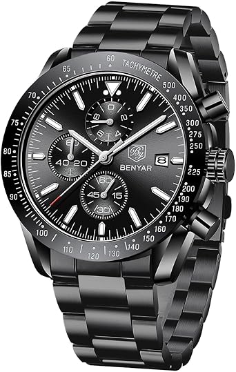 BENYAR Watch for Men Analog Quartz Chronograph Waterproof Luminous Designer Big Face Mens Wrist Watches Business Sport Casual Dress Elegant Gifts for Men