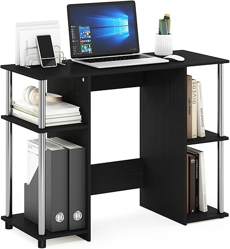Miniatura 11 de Furinno JAYA - Escritorio de estudio para computadora, almacenamiento abierto, color Espresso Espresso,Americano/acero inoxidable,Columbia